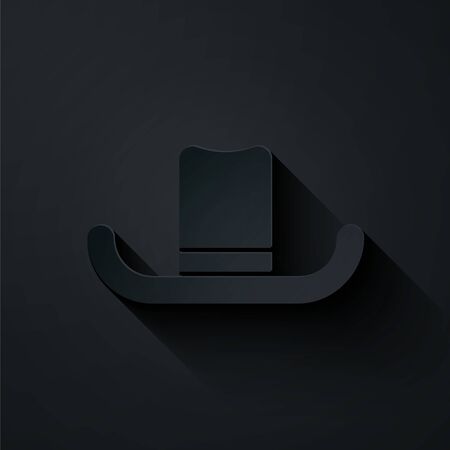 Paper cut Man hat with ribbon icon isolated on black background. Paper art style. Vector Illustrationのイラスト素材