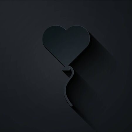 Paper cut Balloons in form of heart with ribbon icon isolated on black background. Valentines day symbol. Paper art style. Vector Illustrationのイラスト素材