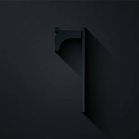 Paper cut Medieval axe icon isolated on black background. Battle axe, executioner axe. Medieval weapon. Paper art style. Vector Illustrationのイラスト素材