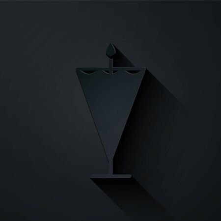 Paper cut Medieval flag icon isolated on black background. Country, state, or territory ruled by a king or queen. Paper art style. Vector Illustrationのイラスト素材