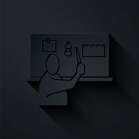 Paper cut Stop plastic pollution icon isolated on black background. Ecological poster. Paper art style. Vector Illustrationのイラスト素材