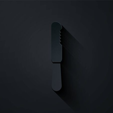 Paper cut Disposable plastic knife icon isolated on black background. Paper art style. Vector Illustrationのイラスト素材