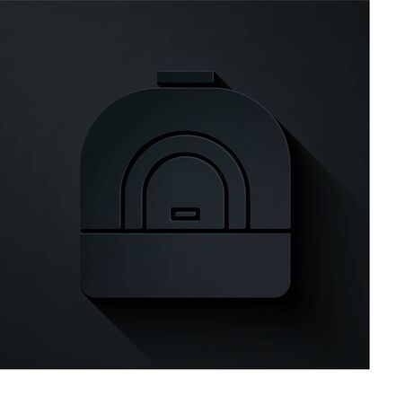 Paper cut Oven icon isolated on black background. Stove gas oven sign. Paper art style. Vector Illustrationのイラスト素材