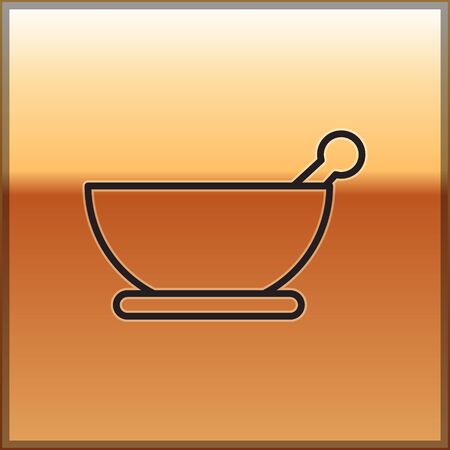 Black line Mortar and pestle icon isolated on gold background. Vector Illustrationのイラスト素材