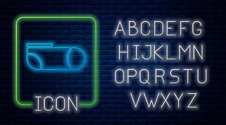 Glowing neon Sport socks icon isolated on brick wall background. Neon light alphabet. Vector Illustrationのイラスト素材