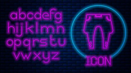 Glowing neon Pants icon isolated on brick wall background. Neon light alphabet. Vector Illustrationのイラスト素材