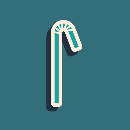 Green Drinking plastic straw icon isolated on blue background. Long shadow style. Vector Illustrationのイラスト素材