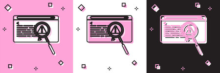Set System bug concept icon isolated on pink and white, black background. Code bug concept. Bug in...