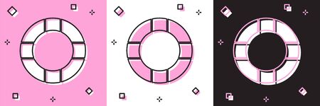 Set Lifebuoy icon isolated on pink and white, black background. Lifebelt symbol. Vector Illustrationのイラスト素材