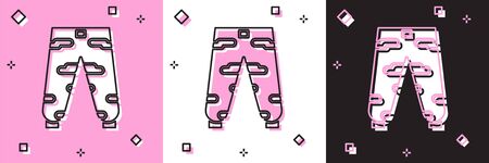 Set Camouflage cargo pants icon isolated on pink and white, black background. Vector Illustration