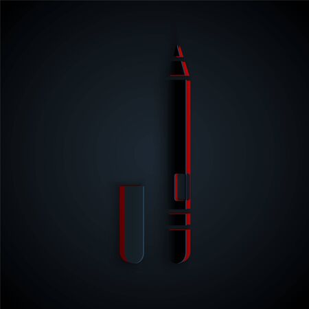 Paper cut Eyeliner, eyebrow icon isolated on black background. Pencil for eyes. Paper art style. Vector Illustrationのイラスト素材