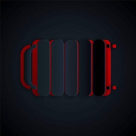 Paper cut Heating radiator icon isolated on black background. Paper art style. Vector Illustrationのイラスト素材