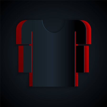 Paper cut Long sleeve shirt icon isolated on black background. Paper art style. Vector Illustrationのイラスト素材