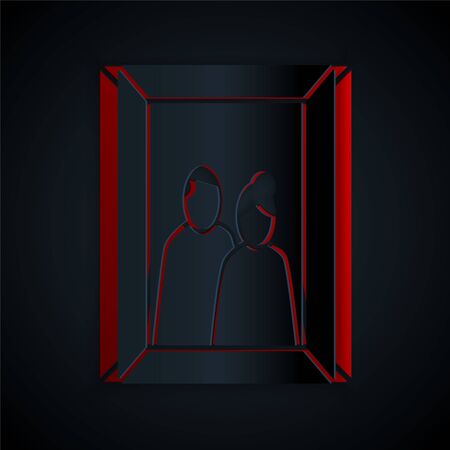 Paper cut Picture frame on table icon isolated on black background. Valentines Day symbol. Paper art style. Vector Illustrationのイラスト素材