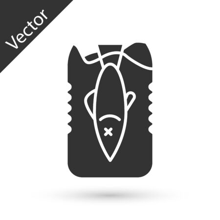 Grey Stop ocean plastic pollution icon isolated on white background. Environment protection concept. Fish say no to plastic. Vector Illustrationのイラスト素材