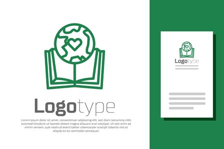 Green line Earth globe and book icon isolated on white background. World or Earth sign. Global internet symbol. Geometric shapes.のイラスト素材