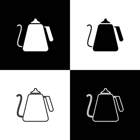 Set Kettle with handle icon isolated on black and white background. Teapot icon. Vector Illustrationのイラスト素材
