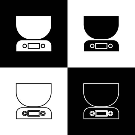 Set Electronic scales icon isolated on black and white background. Weight measure equipment. Vector Illustrationのイラスト素材