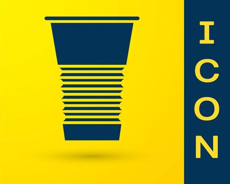 Blue Paper glass icon isolated on yellow background. Soda drink glass. Fresh cold beverage symbol. Vector Illustrationのイラスト素材