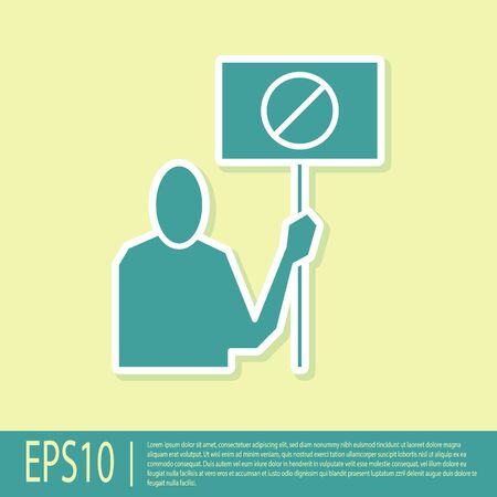 Green Nature saving protest icon isolated on yellow background. Earth planet protection, environmental issues demonstration. Vector Illustrationのイラスト素材