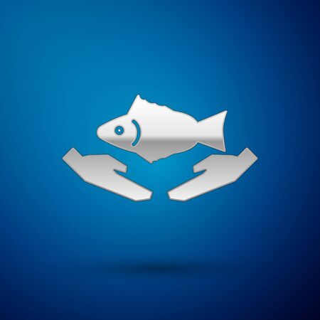Silver Fish care icon isolated on blue background. Vector Illustrationのイラスト素材