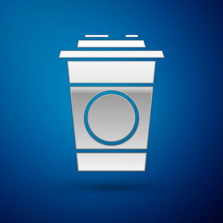 Silver Paper glass icon isolated on blue background. Soda drink glass. Fresh cold beverage symbol. Vector Illustrationのイラスト素材