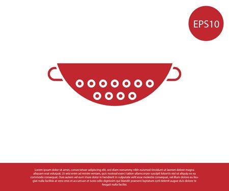 Red Kitchen colander icon isolated on white background. Cooking utensil. Cutlery sign. Vector Illustrationのイラスト素材