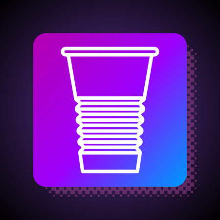 White line Paper glass icon isolated on black background. Soda drink glass. Fresh cold beverage symbol. Square color button. Vector Illustrationのイラスト素材