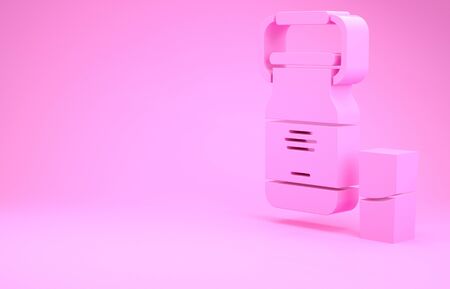 Pink Can container for milk and glass icon isolated on pink background. Minimalism concept. 3d illustration 3D renderの写真素材