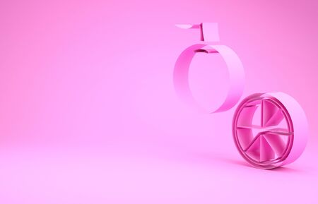 Pink Orange fruit icon isolated on pink background. Minimalism concept. 3d illustration 3D renderの写真素材