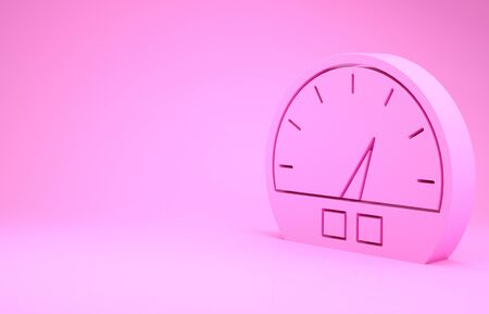 Pink Speedometer icon isolated on pink background. Minimalism concept. 3d illustration 3D renderの写真素材