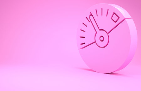 Pink Speedometer icon isolated on pink background. Minimalism concept. 3d illustration 3D render