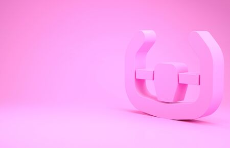 Pink Sport steering wheel icon isolated on pink background. Car wheel icon. Minimalism concept. 3d illustration 3D renderの写真素材