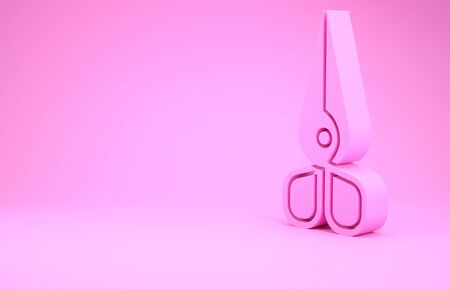 Pink Scissors icon isolated on pink background. Cutting tool sign. Minimalism concept. 3d illustration 3D renderの写真素材