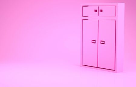 Pink Wardrobe icon isolated on pink background. Minimalism concept. 3d illustration 3D renderの写真素材