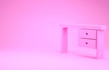 Pink Office desk icon isolated on pink background. Minimalism concept. 3d illustration 3D renderの写真素材