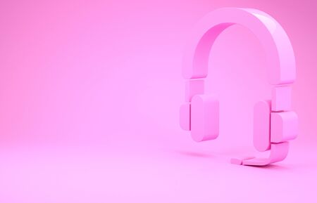 Pink Headphones icon isolated on pink background. Earphones. Concept for listening to music, service, communication and operator. Minimalism concept. 3d illustration 3D renderの写真素材