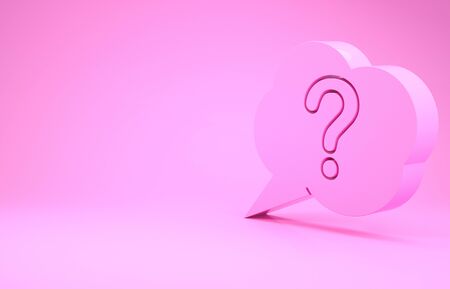 Pink Speech bubble and Question icon isolated on pink background. FAQ sign. Copy files, chat speech bubble and chart. Minimalism concept. 3d illustration 3D renderの写真素材