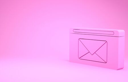Pink Mail and e-mail icon isolated on pink background. Envelope symbol e-mail. Email message sign. Minimalism concept. 3d illustration 3D renderの写真素材