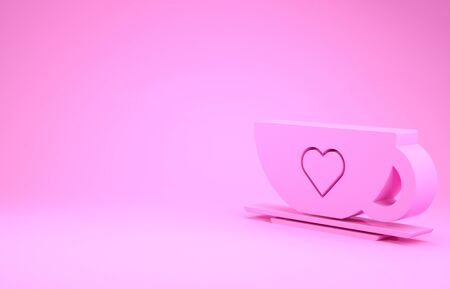 Pink Coffee cup and heart icon isolated on pink background. Couple coffee for lovers on Valentines Day. Minimalism concept. 3d illustration 3D renderの写真素材