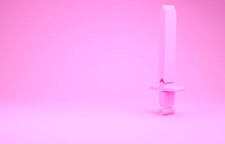 Pink Medieval sword icon isolated on pink background. Medieval weapon. Minimalism concept. 3d illustration 3D renderの写真素材