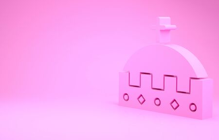 Pink King crown icon isolated on pink background. Minimalism concept. 3d illustration 3D renderの写真素材