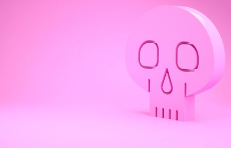 Pink Skull icon isolated on pink background. Minimalism concept. 3d illustration 3D renderの写真素材