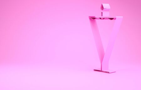 Pink Medieval flag icon isolated on pink background. Country, state, or territory ruled by a king or queen. Minimalism concept. 3d illustration 3D renderの写真素材