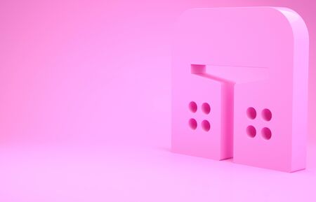 Pink Medieval iron helmet for head protection icon isolated on pink background. Minimalism concept. 3d illustration 3D renderの写真素材