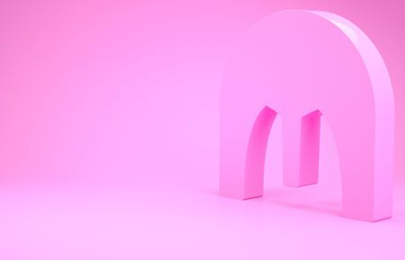 Pink Medieval iron helmet for head protection icon isolated on pink background. Minimalism concept. 3d illustration 3D renderの写真素材