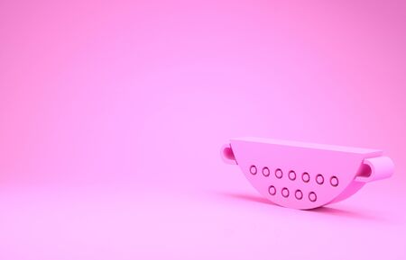 Pink Kitchen colander icon isolated on pink background. Cooking utensil. Cutlery sign. Minimalism concept. 3d illustration 3D renderの写真素材