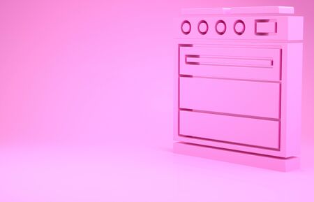 Pink Oven icon isolated on pink background. Stove gas oven sign. Minimalism concept. 3d illustration 3D renderの写真素材