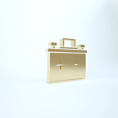 Gold Car battery icon isolated on white background. Accumulator battery energy power and electricity accumulator battery. 3d illustration 3D renderの写真素材