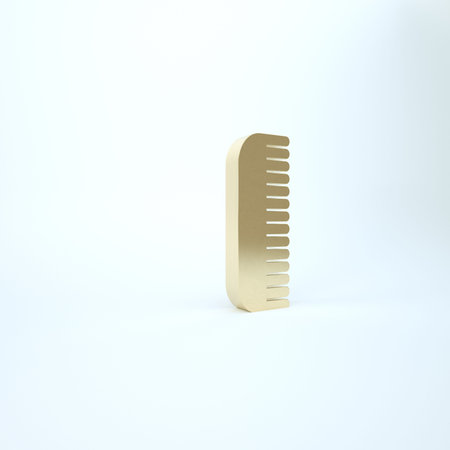 Gold Hairbrush icon isolated on white background. Comb hair sign. Barber symbol. 3d illustration 3D renderの写真素材